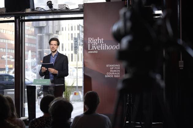 STOCKHOLM 20230928 This years Right Livelihood Award winners are announced by Ole von Uexkull, CEO of Right Livelihood, at a press conference at the Kulturhuset Stadsteatern in Stockholm Stockholm Sweden x12160x.  Copyright: xMikaelaxLandeström TTx RIGHT LIVELIHOODPRISTAGARE TTABB0000000000218741