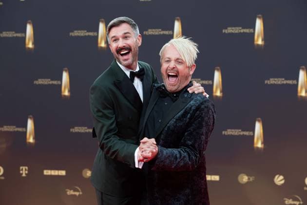 f l Jochen SCHROPP, presenter, Ross ANTHONY entertainer, red carpet, red carpet show, arrival, arrival, German Television Award ceremony, The German Television Award 2023, German Television Award 2023 at MMC Studios Cologne, on 28 09 2023