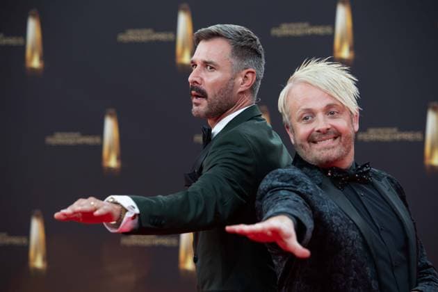 f l Jochen SCHROPP, presenter, Ross ANTHONY entertainer, red carpet, red carpet show, arrival, arrival, German Television Award ceremony, The German Television Award 2023, German Television Award 2023 at MMC Studios Cologne, on 28 09 2023