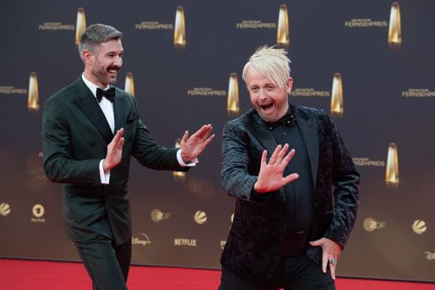f l Jochen SCHROPP, presenter, Ross ANTHONY entertainer, red carpet, red carpet show, arrival, arrival, German Television Award ceremony, The German Television Award 2023, German Television Award 2023 at MMC Studios Cologne, on 28 09 2023