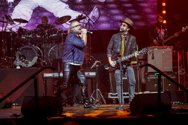 September 28, 2023, Toronto, ON, CANADA: Colin and John-Angus MacDonald of the Trews perform öÄÃ²Raise a Little HellöÄÃ by Trooper during the 2023 CanadaöÄÃ s Walk of Fame ceremony in Toronto, Thursday, Sept. 28, 2023. 13 bands were inducted into this years class at the Rock of Fame event. Toronto CANADA  - ZUMAc35_ 20230928_zaf_c35_151 Copyright: xAndrewxLahodynskyjx