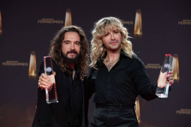 Award winners Tom and Bill KAULITZ, musician Saenger, Tokio Hotel, category Best Entertainment Show, Thats my Jam, German Television Award ceremony, The German Television Award 2023, German Television Award 2023 in the MMC Studios Cologne, on 28 09 2023.