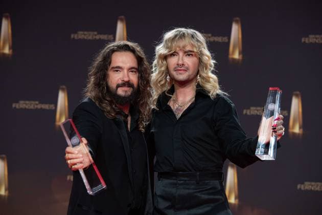 Award winners Tom and Bill KAULITZ, musician Saenger, Tokio Hotel, category Best Entertainment Show, Thats my Jam, German Television Award ceremony, The German Television Award 2023, German Television Award 2023 in the MMC Studios Cologne, on 28 09 2023.