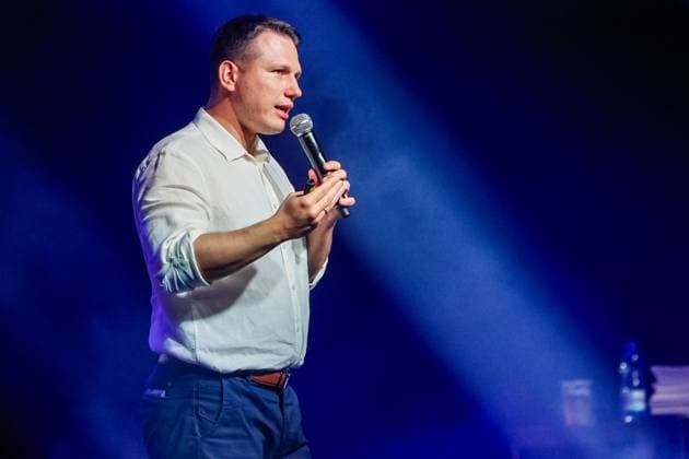 September 28, 2023, Wroclaw, Wroclaw, Poland: Krzysztof Bosak and Slawomir Mentzen met live with the inhabitants of Wroclaw at the A2 music club. They encouraged people to vote for the Confederation party. in PIc: Slawomir Mentzen Wroclaw Poland - ZUMAz123 20230928_zip_z123_038 Copyright: xKrzysztofxZatyckix
