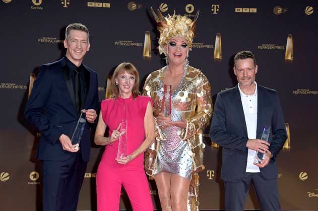 Steffen Hallaschka, Anne Katrin Hallaschka, Olivia Jones and Thorsten Gieselmann at the German Television Award 2023 ceremony at MMC Studios Cologne, 28 09 2023 Foto:xF.xKernx xFuturexImagex fernsehpreis_3931