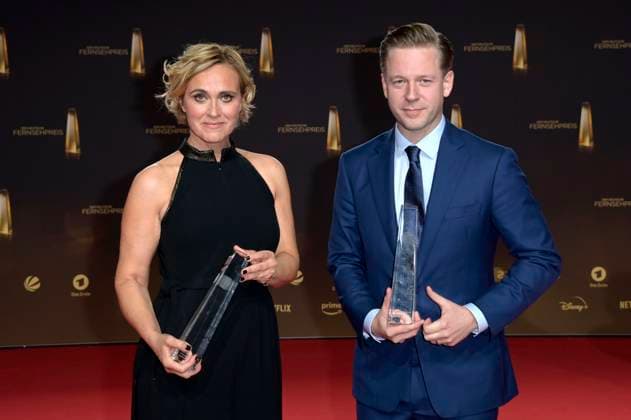 Caren Miosga and Helge Fuhst at the German Television Award 2023 ceremony at MMC Studios Cologne, 28 09 2023 Foto:xF.xKernx xFuturexImagex fernsehpreis_3943