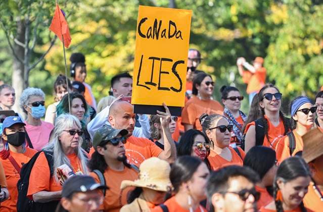 September 30, 2023, Montreal, PQ, Canada: People take part in a march on National Day for Truth and Reconciliation in Montreal, Saturday, September 30, 2023. Montreal Canada  - ZUMAc35_ 20230930_zaf_c35_038 Copyright: xGrahamxHughesx