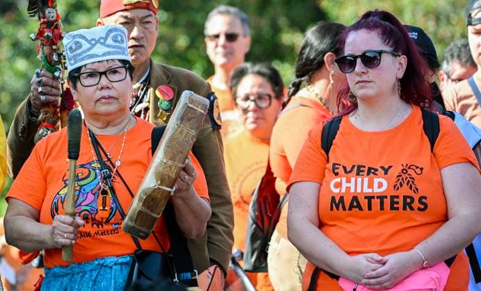 September 30, 2023, Montreal, PQ, Canada: People take part in a march on National Day for Truth and Reconciliation in Montreal, Saturday, September 30, 2023. Montreal Canada  - ZUMAc35_ 20230930_zaf_c35_044 Copyright: xGrahamxHughesx