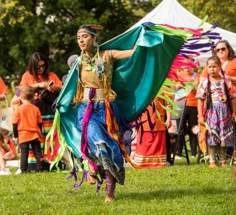 September 30, 2023, Fredericton, NB, CANADA: Precious Abygail Dedam, from Esgenoopetitj first nation, dances at a community gathering that was held to focus on healing and celebrating Indigenous culture and music as part of the Truth and Reconciliation Day on the Sitansisk (St. Marys First Nation) Pow Wow Grounds in Fredericton, New Brunswick on Saturday September 30, 2023. Fredericton CANADA  - ZUMAc35_ 20230930_zaf_c35_105 Copyright: xStephenxMacgillivrayx