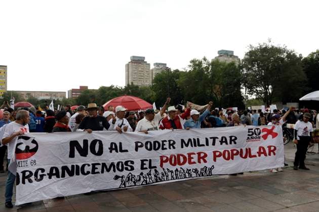 October 2, 2023, Mexico City, Mexico: Relatives and survivors of the Tlatelolco massacre in 1968 at the commemoration of the 55th anniversary of the State crime in the Plaza of the Three Cultures in Mexico City. on October 2, 2023 in Mexico City, Mexico Mexico City Mexico - ZUMAe321 20231002_zia_e321_023 Copyright: xLuisxBarronx