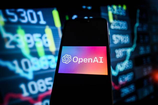 Logo illustrations in Poland - 03 Oct 2023 In this photo illustration, an OpenAI logo is displayed on a smartphone with stock market percentages on the background. Poland Copyright: xOmarxMarquesx xSOPAxImagesx omarques_03102023_TECHPOLKRK-15