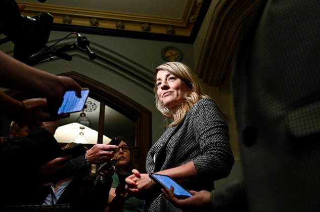 October 3, 2023, Ottawa, ON, CAN: Minister of Foreign Affairs Melanie Joly speaks to reporters as she arrives for a meeting of the federal cabinet on Parliament Hill in Ottawa, on Tuesday, Oct. 3, 2023. Ottawa CAN  - ZUMAc35_ 20231003_zaf_c35_017 Copyright: xJustinxTangx