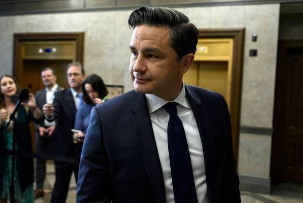 October 3, 2023, Ottawa, ON, CAN: Conservative Leader Pierre Poilievre leaves after speaking to reporters in the Foyer of the House of Commons on Parliament Hill in Ottawa, on Tuesday, Oct. 3, 2023. Ottawa CAN  - ZUMAc35_ 20231003_zaf_c35_018 Copyright: xJustinxTangx