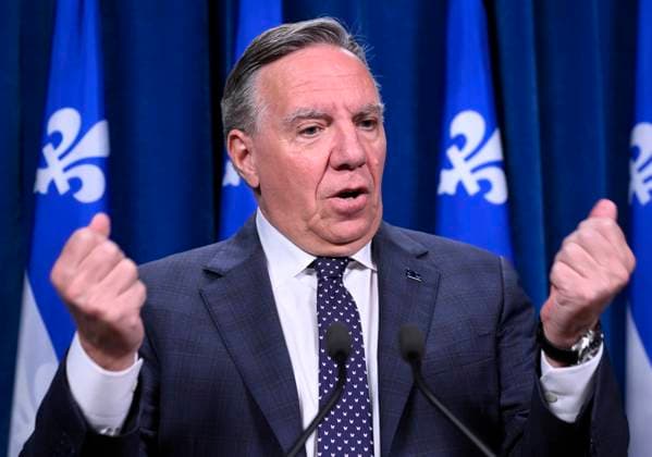 October 3, 2023, QUEBEC, PQ, Canada: Quebec Premier Francois Legault comments the results of the byelection, Tuesday, October 3, 2023 at the legislature in Quebec City. Parti Quebecois candidate Pascal Paradis won the byelection in the riding of Jean-Talon. QUEBEC Canada  - ZUMAc35_ 20231003_zaf_c35_084 Copyright: xJacquesxBoissinotx