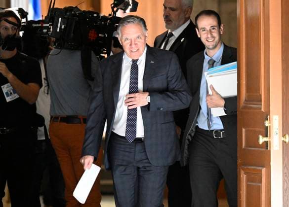October 3, 2023, QUEBEC, PQ, Canada: Quebec Premier Francois Legault walks to a news conference to comment the results of the byelection, Tuesday, October 3, 2023 at the legislature in Quebec City. Parti Quebecois candidate Pascal Paradis won the byelection in the riding of Jean-Talon. QUEBEC Canada  - ZUMAc35_ 20231003_zaf_c35_081 Copyright: xJacquesxBoissinotx