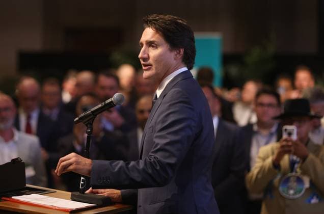 October 3, 2023, Ottawa, ON, Canada: Prime Minister Justin Trudeau speaks at the One Alberta. One Canada. reception in Ottawa on Tuesday, October 3, 2023. Ottawa Canada  - ZUMAc35_ 20231003_zaf_c35_193 Copyright: xPatrickxDoylex