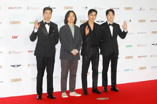 October 4, 2023, BUSAN, SOUTH KOREA: Oct 4, 2023-Busan, South Korea-From Left Actor Yoo Soo Bin, Director Lee Jeong Gon, Actor Yoo Seung Ho, Actor Kim Dong Hwi pose for photowall during the 28th Busan International Film Festival Red Carpet Event at Busan Cinema Center in Busan, South Korea BUSAN SOUTH KOREA - ZUMAr168 20231004_aap_r168_013 Copyright: xRyuxSeung-Ilx