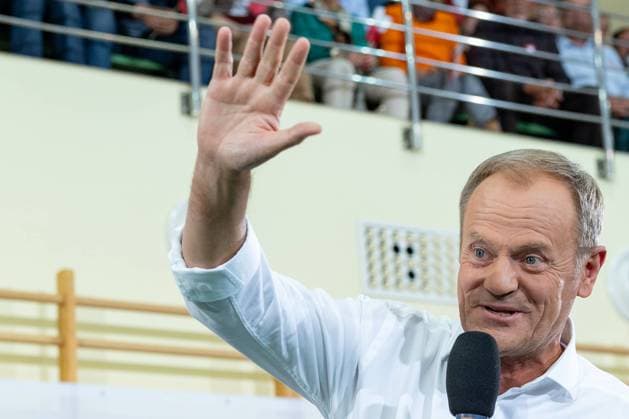05.10.2023 RZESZOW CIVIC PLATFORM LEADER DONALD TUSK DURING CONVENT IN RZESZOW IN THE PHOTO: DONALD TUSK FOT JAKUB KOFLUK FOTONEWS NEWSPIX.PL --- Newspix.pl  20231005FNJK062