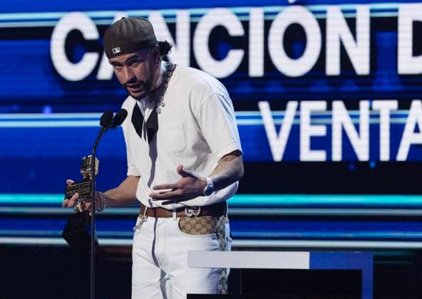 Bad Bunny receives an award at the 2023 Latin Billboard Music Awards at the University of Miami, Watsco Center, Thursday, October 05, 2023 in Coral Gables, Florida.  MIA20231005157 GARYxIxROTHSTEIN