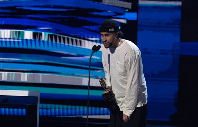 Bad Bunny receives an award at the 2023 Latin Billboard Music Awards at the University of Miami, Watsco Center, Thursday, October 05, 2023 in Coral Gables, Florida.  MIA20231005178 GARYxIxROTHSTEIN