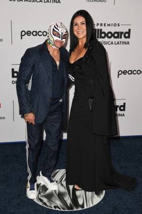 CORAL GABLES, FL - OCTOBER 5: Rey Mysterio and Angie Gutierrez at the 2023 Billboard Latin Music Awards at the Wasco Center in Coral Gables, Florida on October 5, 2023. Copyright: xmpi04x