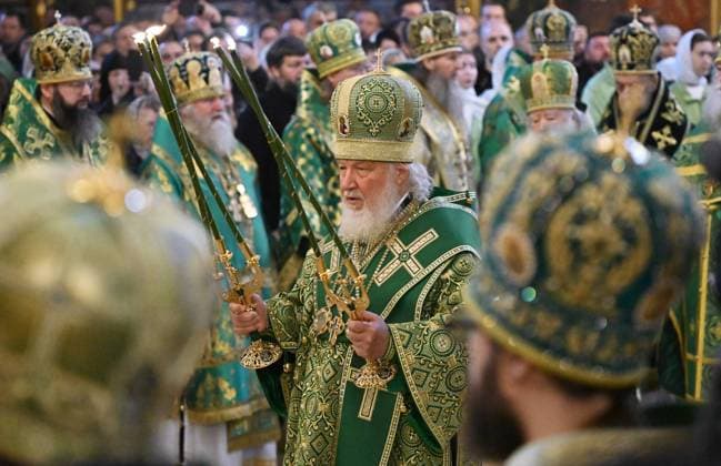 Russia Religion St Sergius of Radonezh Day 8532273 08.10.2023 Patriarch Kirill of Moscow and All Russia conducts a divine liturgy to commemorate St. Sergius of Radonezh on the date of his death at the Assumption Cathedral of Trinity Sergius Lavra in the town of Sergiyev Posad, Moscow region, Russia. Grigory Sysoev Sputnik Sergiyev Posad Russia  Copyright: xGrigoryxSysoevx