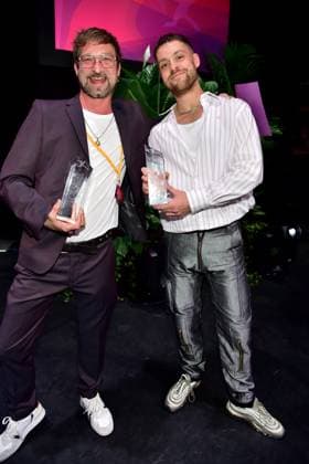 First Steps Award 2023 Paul Ertl, award winner for medium-length feature film, Sven Angene, screenplay Arrival to the First Steps Award at the Stage Theater des Westens means clear the stage for Germanys most talented young filmmakersF in Berlin, on 08 10 2023. Photopress Mueller