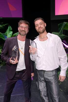 Paul Ertl and Hannes Hirsch at the aftershow party after the 24 First Steps Awards at the Theater des Westens Berlin, 08 10 2023 Foto:xF.xKernx xFuturexImagex fist_steps_3249