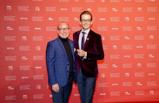 Dennis Schönwetter, Marc Rudolf at the presentation of the German Musical theater PReises 2023 at the Theater des Westens, Berlin