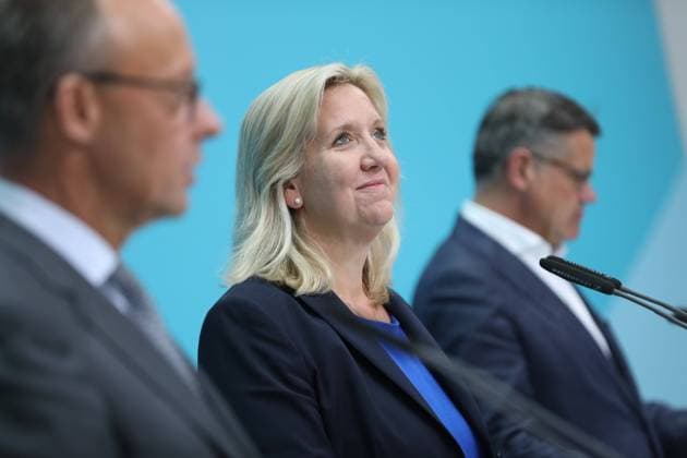 Berlin, Deutschland, 09.10.2023: Pressekonferenz nach der Landtagswahl in Hessen im Konrad-Adenauer-Haus: Friedrich Merz, Ines Claus, Boris Rhein *** Berlin, Germany, 09 10 2023 Press conference after the state elections in Hesse at Konrad Adenauer Haus Friedrich Merz, Ines Claus, Boris Rhein. Copyright: xdtsxNachrichtenagenturx dts_23667