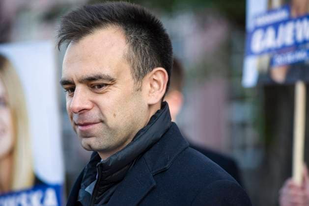 October 10, 2023, Warsaw, Mazowieckie, Poland: Andrzej Domanski attends to the press conference outside the Warsaw School of Economics. Outside the Warsaw School of Economics, a press conference was held of the two candidates for MP of the Civic Platform - Civic Coalition (PO, KO) in the upcoming parliamentary election (October 15), Aleksandra Gajewska and Andrzej Domanski. The topic of the press conference were the election proposals of the Civic Coalition for students and young voters. After the conference, A. Gajewska and A. Domanski encouraged students and passers-by to participate in the parliamentary elections. Warsaw Poland - ZUMAs197 20231010_aaa_s197_020 Copyright: xAttilaxHusejnowx