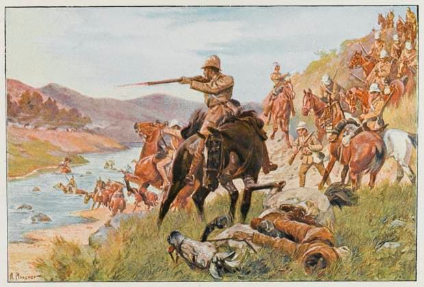 RECORD DATE NOT STATED BOER WAR ; MODDER RIVER BATTLE OF MODDER RIVER British cavalry try to force a crossing of the river in the face of heavy opposition from the Boers on the other bank Date: 28 November 1899  Copyright: Gemini Picture No. 10097485
