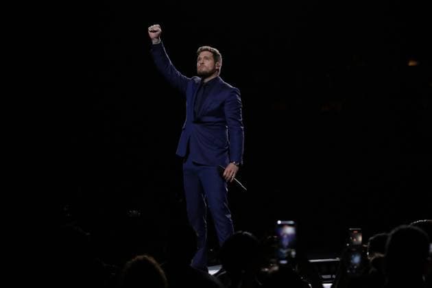 Michael Buble ˜Higher Tour ˜ Live Concert October 12, 2023, Mexico City, Mexico: Canadian singer Michael Buble performs on stage during their Higher Tour 2023 at Mexico City Arena. on October 12, 2023 in Mexico City, Mexico. (Photo by Ismael Rosas Eyepix Group) Copyright: xIsmaelxRosas xEyepixxGroupx IR_12102023_101366