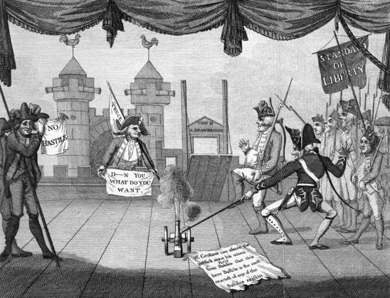 RECORD DATE NOT STATED ENGLISH BASTILLE SATIRE An English satire on the Revolution, with a mock Bastile (sic) attacked by a motley assortment of revolutionaries. Date: November 1789  Copyright: Gemini Picture No. 10201678