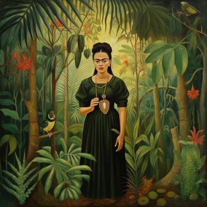 RECORD DATE NOT STATED AI IMAGE - Portrait of Frida Kahlo, 1940s, (2023). Mexican painter Frida Kahlo (1907-1954) is known for her portraits, self-portraits, and works inspired by the nature, history and artifacts of Mexico. She explored questions of identity, postcolonialism, gender, class, and race, and developed her own unique style which drew on popular culture and naïve folk art. Copyright:xHeritagexImagined HeritagexImagesxHeritagexImagesx IMAGO, ! ACHTUNG: AUFNAHMEDATUM GESCHÄTZT!  Copyright:HeritagexImagined HeritagexImagesxHeritagexImagesx IMAGO