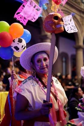 Catrinas procession and Day of the Dead parade announced in Mexico City October 16, 2023, Mexico City, Mexico: People characterized as death, catrinas and catrines during the announcement of the Day of the Dead activities at the press conference at the Mexico City Museum in Mexico City. on October 16, 2023 in Mexico City, Mexico (Photo by Luis Barron Eyepix Group). Copyright: xLuisxBarronx xEyepixxGroupx LB_20231016_MUERTOS10