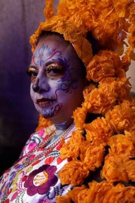 Catrinas procession and Day of the Dead parade announced in Mexico City October 16, 2023, Mexico City, Mexico: People characterized as death, catrinas and catrines during the announcement of the Day of the Dead activities at the press conference at the Mexico City Museum in Mexico City. on October 16, 2023 in Mexico City, Mexico (Photo by Luis Barron Eyepix Group). Copyright: xLuisxBarronx xEyepixxGroupx LB_20231016_MUERTOS7