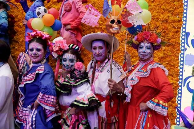 Catrinas procession and Day of the Dead parade announced in Mexico City October 16, 2023, Mexico City, Mexico: People characterized as death, catrinas and catrines during the announcement of the Day of the Dead activities at the press conference at the Mexico City Museum in Mexico City. on October 16, 2023 in Mexico City, Mexico (Photo by Luis Barron Eyepix Group). Copyright: xLuisxBarronx xEyepixxGroupx LB_20231016_MUERTOS19