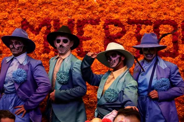 Catrinas procession and Day of the Dead parade announced in Mexico City October 16, 2023, Mexico City, Mexico: People characterized as death, catrinas and catrines during the announcement of the Day of the Dead activities at the press conference at the Mexico City Museum in Mexico City. on October 16, 2023 in Mexico City, Mexico (Photo by Luis Barron Eyepix Group). Copyright: xLuisxBarronx xEyepixxGroupx LB_20231016_MUERTOS21