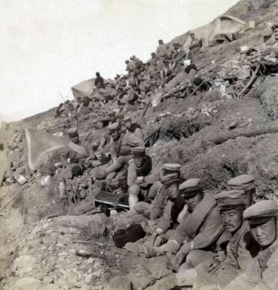 RECORD DATE NOT STATED First Division Japanese soldiers near Port Arthur, China First Division Japanese soldiers near Port Arthur, China, during the Russo-Japanese War. They are preparing to move into the fighting lines during the Siege of Port Arthur (August 1904 - January 1905). Date: 1905  Copyright: Gemini Picture No. 12907044