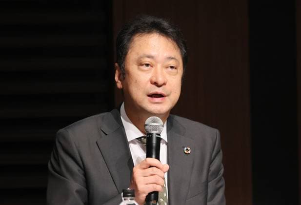 October 19, 2023, Tokyo, Japan - Japan s telecommunication company Softbank president Junichi Miyakawa speaks at a press conference as Softbank and some 180 companies submitted a request of a fair and competitive environment with telecommunication giant NTT to the Internal Affairs and Communications Ministry in Tokyo on Thursday, October 19, 2023. The request expresses the opposition to the abortion of the act on NTT Law and urges lawmakers to conduct more careful policy discussions. (photo by Yoshio Tsunoda AFLO)  , aflo_232930774.jpg,
