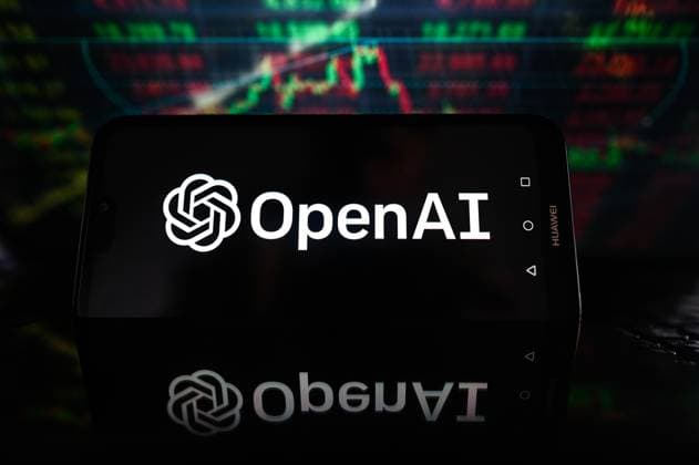 Tech illustrations in Poland - 19 Oct 2023 In this photo illustration an OpenAI logo is displayed on a smartphone with stock market percentages on the background. Poland Copyright: xOmarxMarquesx xSOPAxImagesx omarques_19102023_TECHPOL-3
