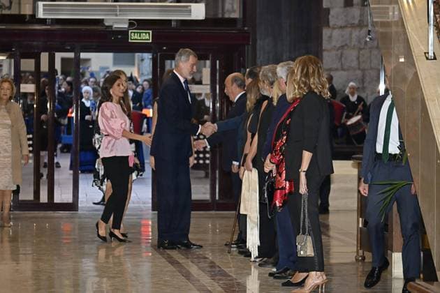 King Felipe VI and Queen Letizia with Princess Leonor and Infanta Sofia attend the concert of the Princess of Asturias Awards in Oviedo October 19, 2023 711 Antonio Quilez Cordon Press Spanish King Felipe VI and Letizia with Princess of Asturias Leonor de Borbon and Sofia de Borbon during th