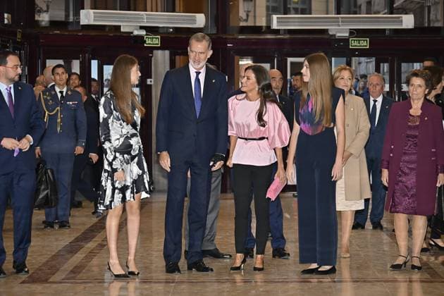King Felipe VI and Queen Letizia with Princess Leonor and Infanta Sofia attend the concert of the Princess of Asturias Awards in Oviedo October 19, 2023 711 Antonio Quilez Cordon Press Spanish King Felipe VI and Letizia with Princess of Asturias Leonor de Borbon and Sofia de Borbon during th