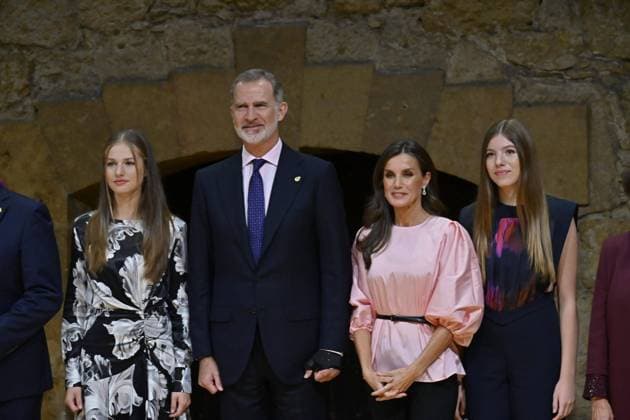 King Felipe VI and Queen Letizia with Princess Leonor and Infanta Sofia attend the concert of the Princess of Asturias Awards in Oviedo October 19, 2023 711 Antonio Quilez Cordon Press Spanish King Felipe VI and Letizia with Princess of Asturias Leonor de Borbon and Sofia de Borbon during