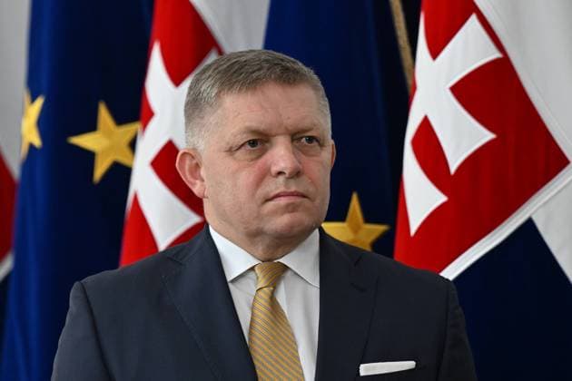 Smer (Direction)-Social Democracy party chairman Robert Fico (pictured) speaks during press conference in Bratislava, Slovakia, October 16, 2023. Hlas (Voice)-Social Democracy party chairman Peter Pellegrini, Smer (Direction)-Social Democracy party chairman Robert Fico and Slovak National Party (SNS) chairman Andrej Danko signed a coalition agreement. (CTKxPhoto VaclavxSalek) CTKPhotoF202310200030001  CTKPhotoF202310200030001