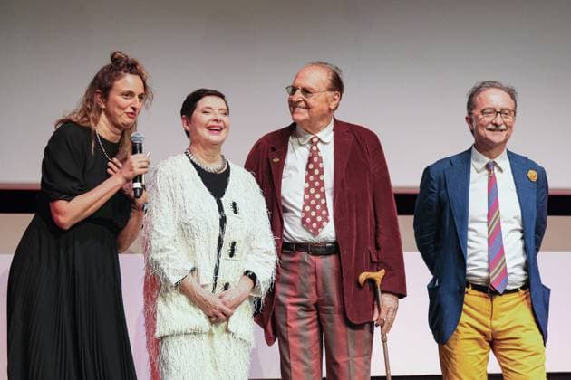 October 20, 2023, Rome, Italy: (L to R) Alice Rohrwacher, Isabella Rossellini, Renzo Arbore and Gian Luca Farinelli attend a Lifetime Achievement Award during the 18th Rome Film Festival at Auditorium Parco Della Musica in Rome. Rome Italy - ZUMAs197 20231020_aaa_s197_233 Copyright: xElenaxVizzocax