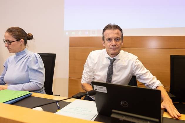 State Secretary for Asylum and Migration policy Nicole de Moor and Newly appointed Minister of Justice Paul Van Tigchelt pictured during a joint session of the chamber commissions for Interior Affairs and Justice, Wednesday 25 October 2023 at the federal parliament in Brussels. The session is organized to discuss the 16 October terrorist attack where two Swedish citizens died ahead of a qualification soccer game for Euro2024.  JAMESxARTHURxGEKIERE 78494682