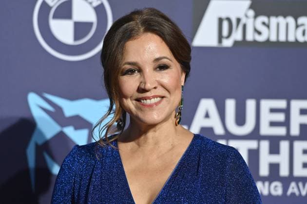 Karen WEBB presenter , single image,cropped single image,portrait,portrait red carpet,blue panther Ð TV and Streaming Award 2023 on 25 10 2023 at BMW World Munich