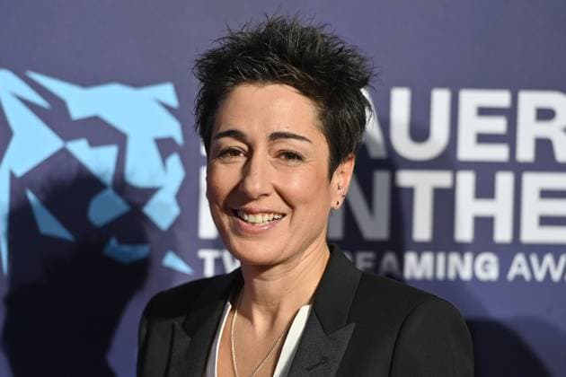 Dunja HAYALI presenter,journalist , single image,cropped single image,portrait,portrait red carpet,blue panther Ð TV and Streaming Award 2023 on 25 10 2023 at BMW World Munich
